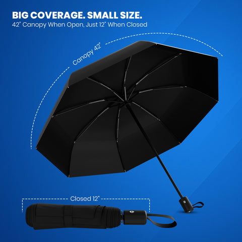 Rain-Mate Compact Travel Umbrella (Black, 2-Pack Bundle)